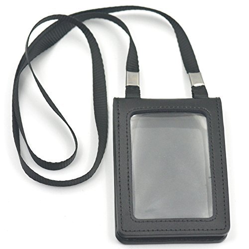 Bluemoona 1 Set - Business Double ID Card Holder Badge Genuine Leather Clasp Nec - $7.55