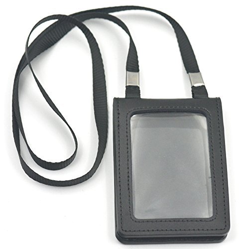 Bluemoona 1 Set - Business Double ID Card Holder Badge Genuine Leather Clasp Nec