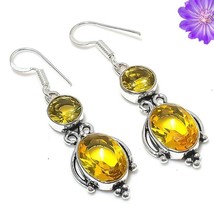 Citrine Gemstone 925 Silver Earring Handmade Jewelry 1.72&quot; Gift For Women - £5.56 GBP