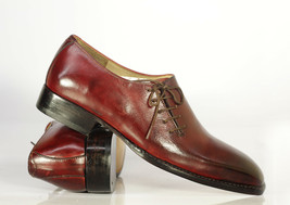 Men&#39;s Handmade Oxford Leather Burgundy Shoes, Men Side Lace Up Designer Shoes - £115.48 GBP+
