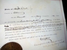 1882 antique DEED waushara FOX WISCONSIN IMPROVEMENT Erastus CORNING to ... - £71.18 GBP