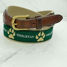 Wesleyan Paw Print Web Belt with Brown Leather Trim Size 28 Mens - $16.82