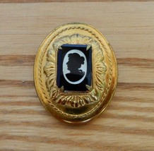 Lovely vintage gold tone round Edwardian style cameo brooch - £9.61 GBP