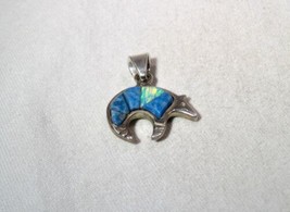 Vintage Sterling Silver Navajo Opal Bear Necklace Pendant K739 - £59.35 GBP