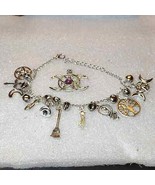 Vintage silver pentagram charm bracelet and goddess Moon pendant with am... - $52.80 CAD