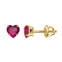 0.75Ct Heart Cut Simulated Red Ruby Women&#39;s Stud Earrings 14k Yellow Gold Finish - £92.29 GBP