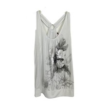 Agenda Womens Shirt Size Large White Silver Floral T Back Tank Sleeveless  - £15.39 GBP