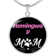 Hemingway Cat Mom Necklace Circle Pendant Stainless Steel Or 18k Gold 18-22&quot; - £48.19 GBP
