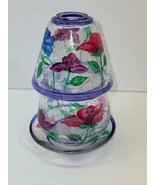 Yankee Candle Crackle Glass Shade Votive Underplate Poppies Purple Flowe... - £35.50 GBP
