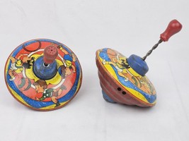 Vintage Tin Litho Spinning Top Set Kids Playing with Ball 50s 60s Made USA Works - £21.57 GBP