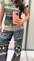 ZARA BNWT 2025. GEOMETRIC PRINT SATIN SHIRT TOP BLOUSE BELT. 8796/291/330 - $67.31