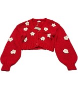 Luna Sweater Womens L Red Open Knit 3D Floral Oversized Cropped Cardigan... - €38,75 EUR