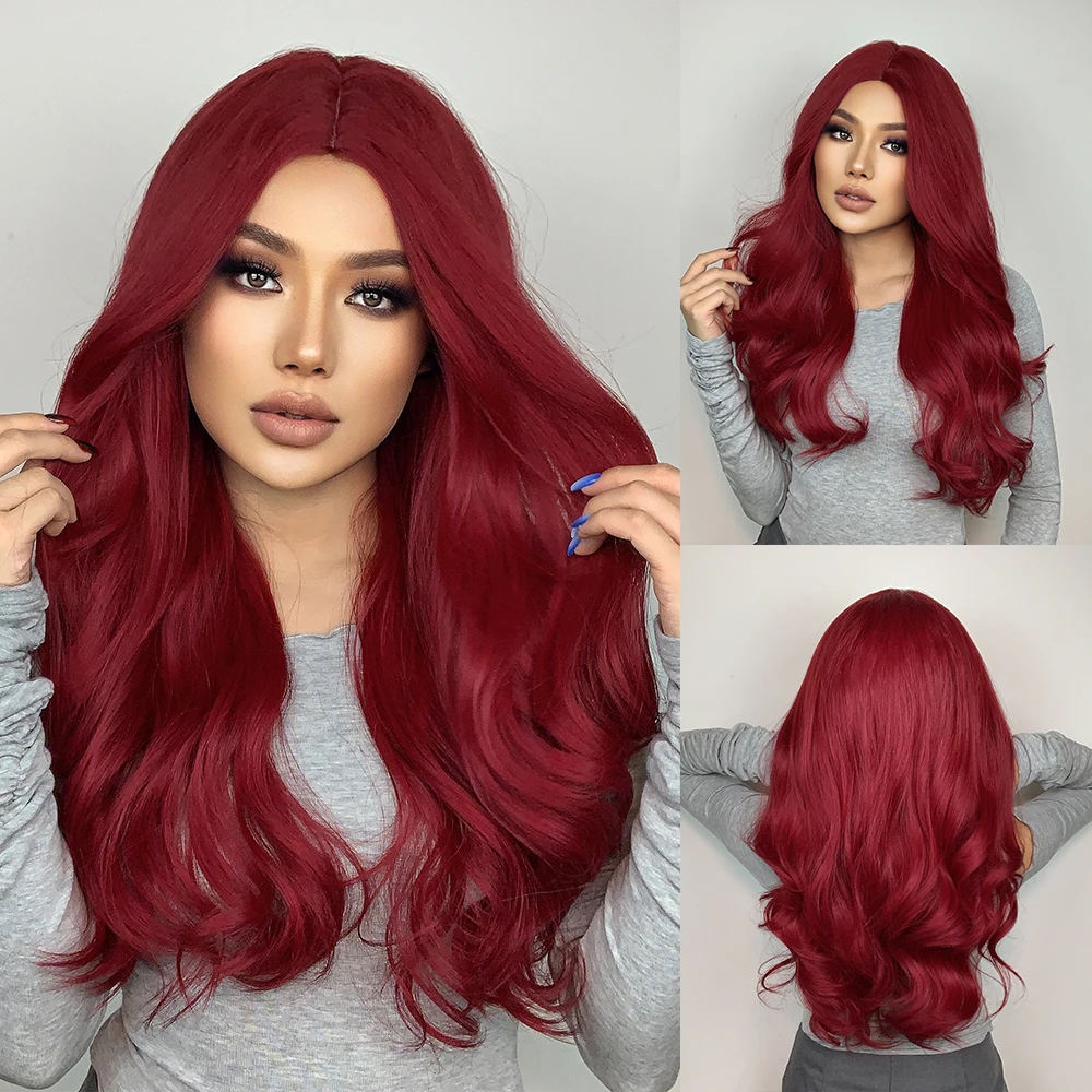 HENRY MARGU Long Dark Red Synthetic Wig Natural Wavy Hair Cosplay Wigs for Wom - £15.29 GBP+