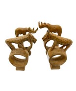 Carved Wooden Napkin Ring Holders Set 4 Safari Animal Wood Rhino Cheetah - £14.14 GBP