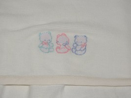Springmaid Cream/Ivory Cotton thermal waffle weave Pastel Teddy Bear Blanket - $29.69