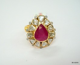Gold Ring Diamond Gemstone Ring Ruby Gemstone Ring Diamond Polki Rings - $1,187.01