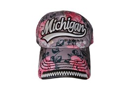 MICHIGAN By Robin Ruth Pink &amp; Brown Quilted Floral Trucker Snapback Mesh Hat  - £14.30 GBP