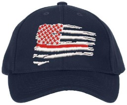 Thin Red Line Firefighter Wavy Flag Adjustable or Flex Fit Ball Cap Hat - $19.79+