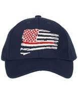 Thin Red Line Firefighter Wavy Flag Adjustable or Flex Fit Ball Cap Hat - $376.14 MXN+