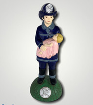 Vintage Fireman Fire Dept Patriotic Tuscany Studios Inc Chalkware Plaster Statue - $36.87