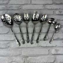 Reed Barton Flatware Queens Garden Floral Stainless 7 Piece Serving Spoons - $30.31
