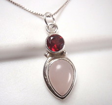 Small Faceted Garnet and Rose Quartz 925 Sterling Silver Pendant - £50.34 GBP
