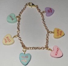 Conversation Heart Bracelet Gold Tone Valentine Candy Hearts - £7.23 GBP