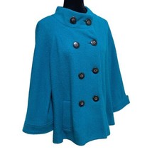 Chicos Teal Blue Boiled Wool Swing Coat Jacket Mock Neck Size 2 - $48.99