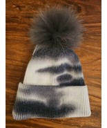 Furlux Tie-Dye &amp; Fox Fur Pom-Pom Beanie Cashmere &amp; Wool Hat Charcoal Gre... - $49.49