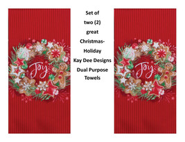 KAY DEE DESIGNS &quot;Joy&quot; Christmas Wreath H6477~2 Dual Purpose Terry Towels~16&quot;x26″ - £12.72 GBP