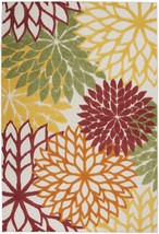5&#39; X 7&#39; Red Multi Colored Floral Indoor Outdoor Area Rug - £154.36 GBP