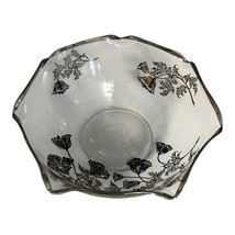 Vintage Clear Glass Bowl with Silver Floral Overlay – Scalloped Rim – 6 ... - $25.20