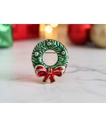 Small Christmas Wreath Pin | Miniature Enamel Lapel Brooch Holiday Jewelry - $18.99