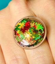 Unique Maple Seasons Shaker Ring Adjustable Glass Handmade Leaves Leaf Gift Box - £10.00 GBP