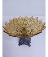 Vintage Amber Glass Candy  Fruit Dish With Ornate Metal Base No Chips Or... - $437.06 MXN