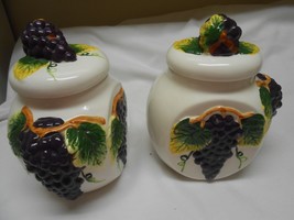 2 Vintage Grape designed porcelain Canisters jugs or cookie jars OKMC w/ lid - £50.52 GBP