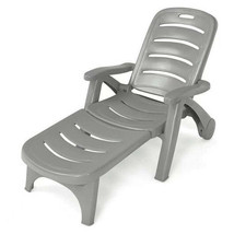 5 Position Adjustable Folding Lounger Chaise Chair on Wheels-Gray - Colo... - $175.22