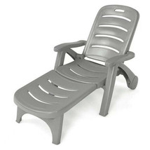 5 Position Adjustable Folding Lounger Chaise Chair on Wheels-Gray - Color: Gray - £140.03 GBP