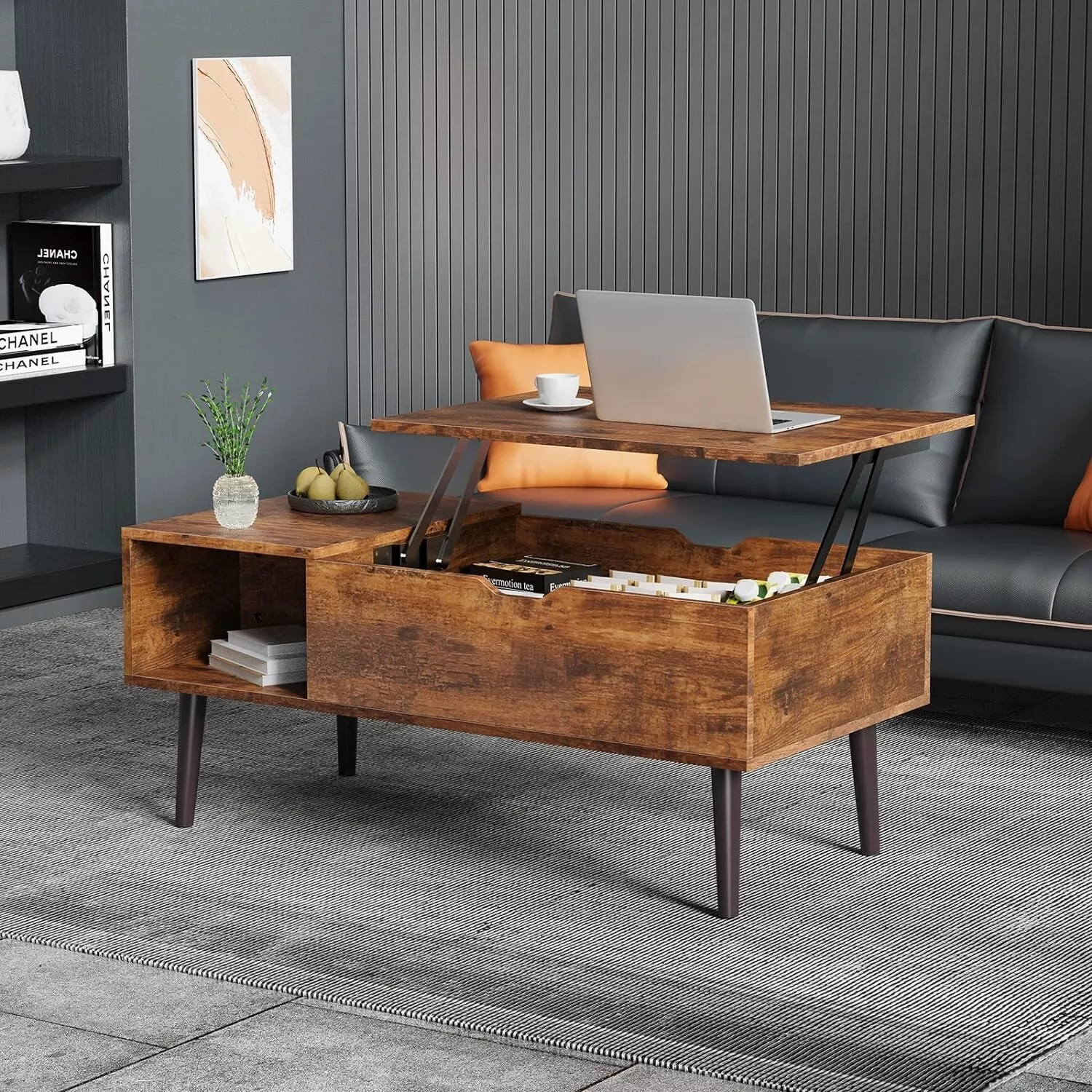Brown Modern Wood Cocktail Coffee Table Center for Living Room With Lift... - $104.17 CAD