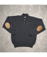 Tricots St Raphael Sweater Men L Black Wool Suede Elbow Patches Collard ... - £12.81 GBP