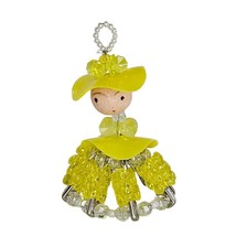 Vintage 1960s Beaded Safety Pin Lady Ornament Yellow Handmade - £11.98 GBP