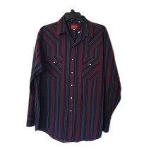 Ely Plains Western Wear Button Up Burgundy Green Blue Stripe Shirt ~ Sz L - £13.62 GBP