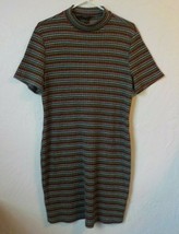Forever 21 Plus Women 2X Striped Knit Dress Multicolor Mock Neck Short Sleeves - £11.62 GBP