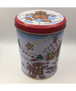Santa&#39;s Workbench Large Round Red Canister Christmas Holiday Gingerbread... - £11.96 GBP