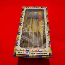 VTG Dreizack Kasefonduegabeln Teak Wood Handled Fondue Fork Germany Box ... - $19.79