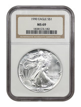 1990 $1 Silver Eagle NGC MS69 - £60.53 GBP
