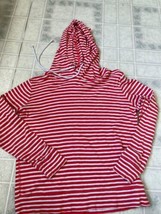 J. CREW Women Medium 100% Cotton Coral Pink White Striped Pull Over Hoodie - $26.89