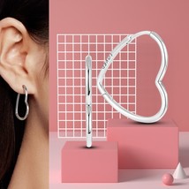 New Fashion 925 Silver Earring Asymmetrical Heart Hoop Earrings for Women Jewelr - £10.38 GBP