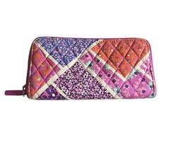 Vera Bradley Quilted Zip-Around Wallet Patchwork Floral Pink Purple Blue... - $14.00