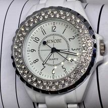 Ladies Sinobi Crystal Bezel White Tone Watch Working New Battery - $32.01